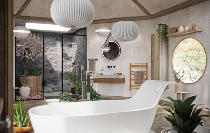 Lighting in a Japandi bathroom design
